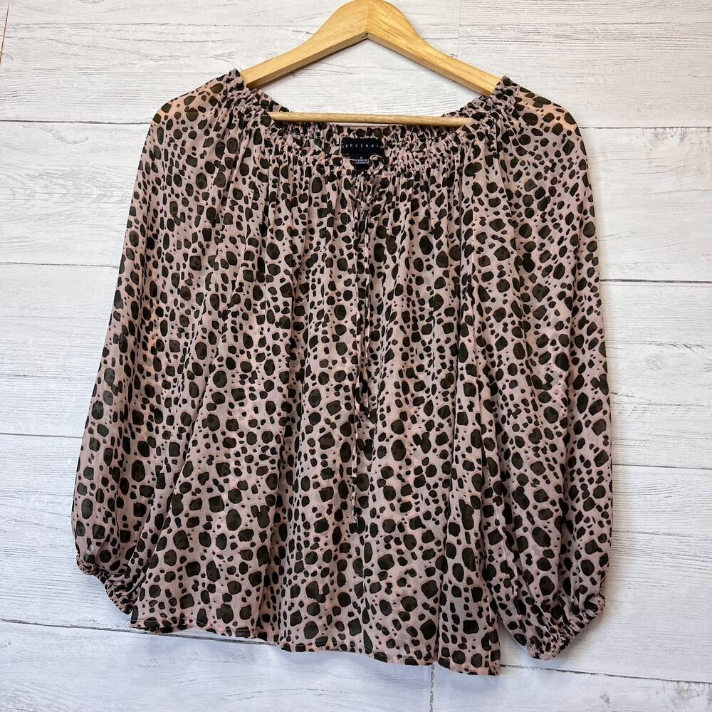 Sanctuary Blouse Womens Size Small Sheer Leopard Long Sleeve Off the Shoulder